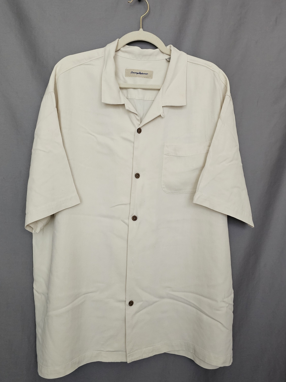 Tommy Bahama Silk Men's Cream Short-Sleeve Button-Up Shirt